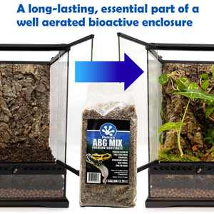 Pangea ABG mix with different stages of a bioactive enclosure build on a white background