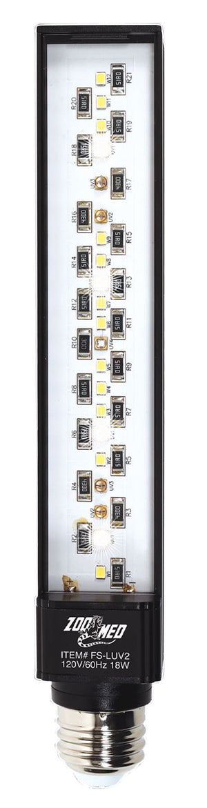 ZooMed Reptisun UVA/LED Gen 2 light facing forward on a white background