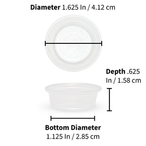 An infographic showing detailed measurements of a small plastic gecko feeding cup from Pangea