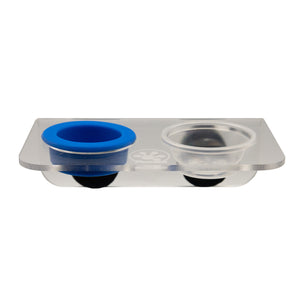 Pangea Acrylic Magnetic Ledge Small - with example cups viewed from the front.