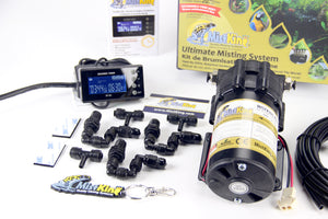 MistKing ultimate misting system pump, nozzles/joints, and control system pictured on a white background