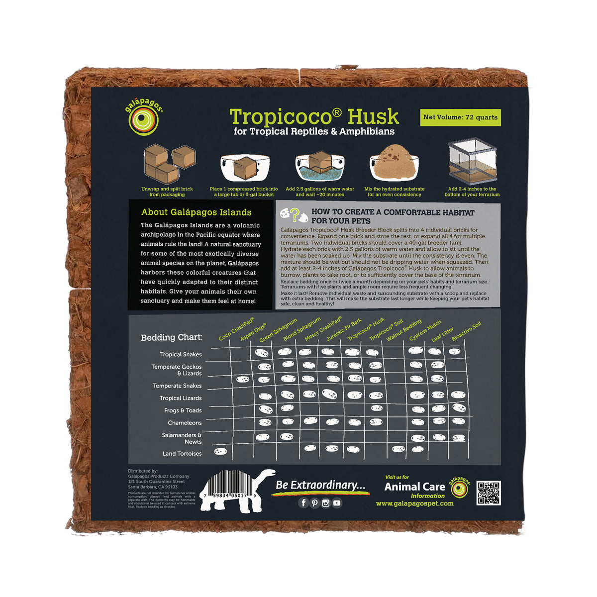 Galápagos Tropicoco Husk Breeder Block (72 quarts)