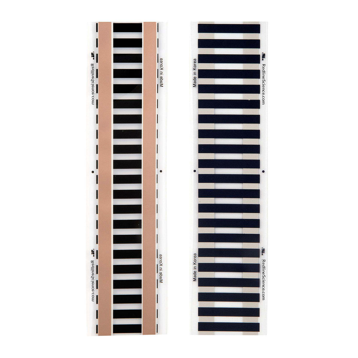 View of both sides of 3 inch wide Redline Science heat tape isolated on a white background