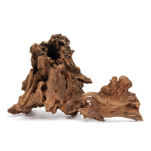 Pangea Malaysian Driftwood pieces displayed on a white background