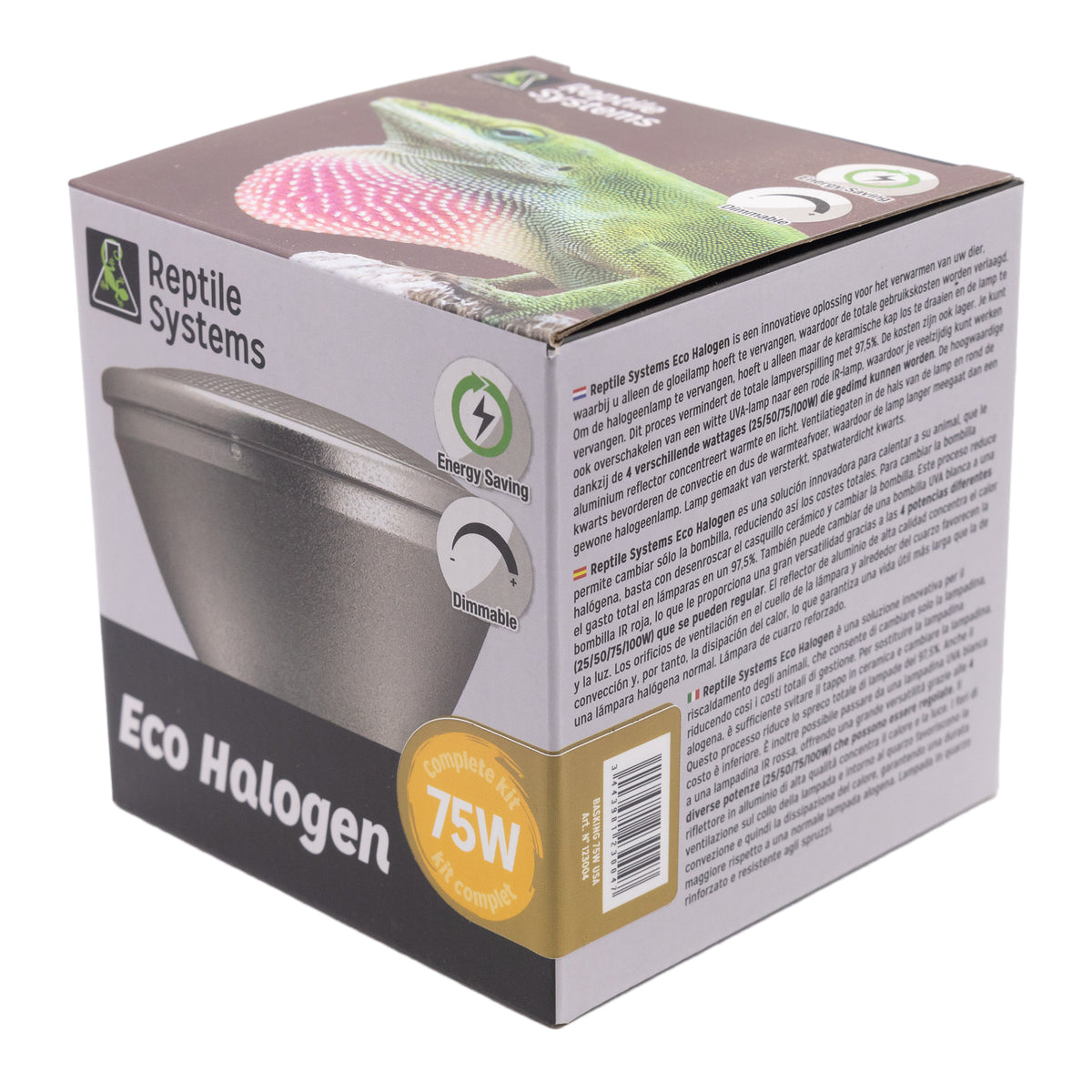 Reptile Systems Eco Halogen Heat Lamp 75w box in 3 quarters view