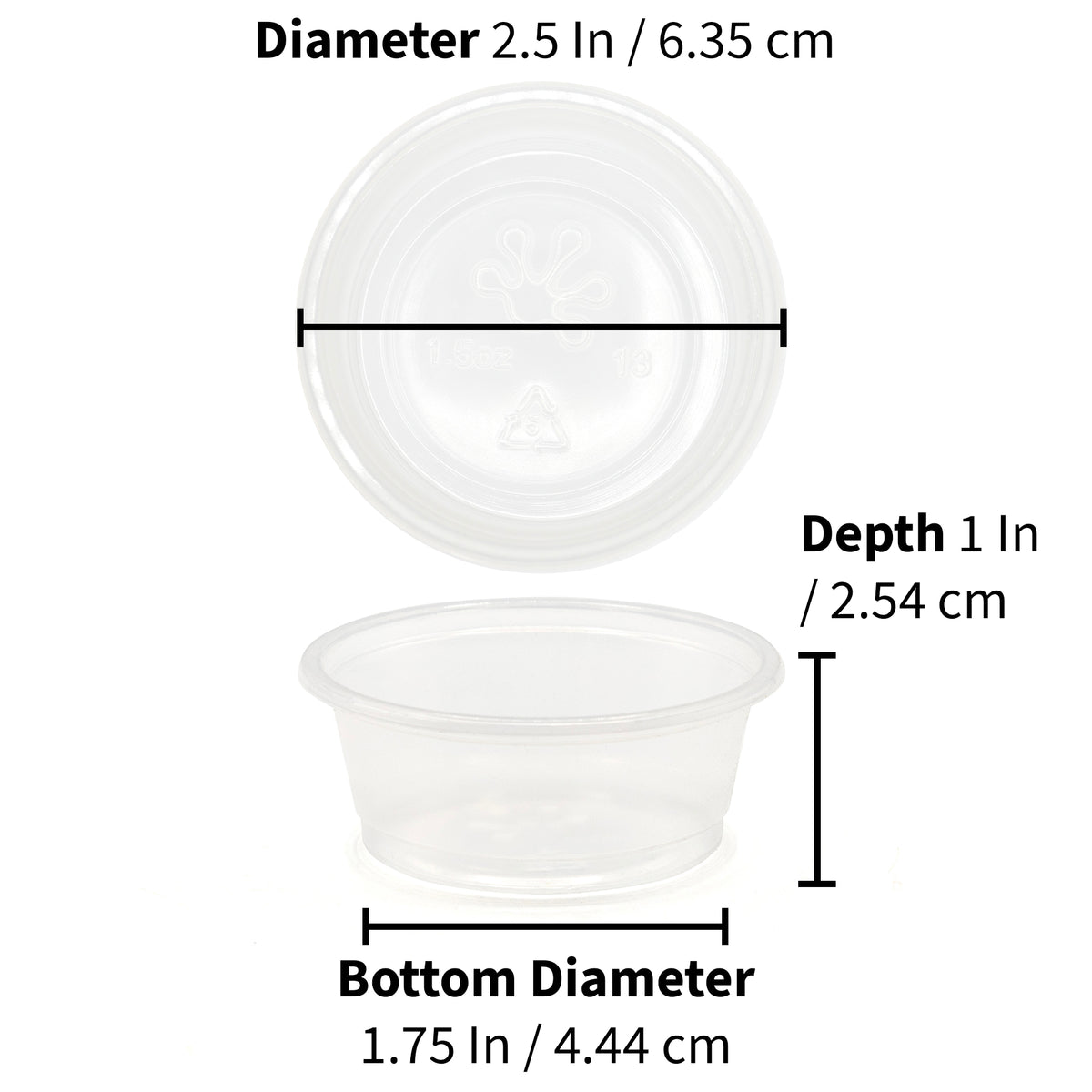 Large plastic cup from pangea reptile depicted with detailed measurements of its size