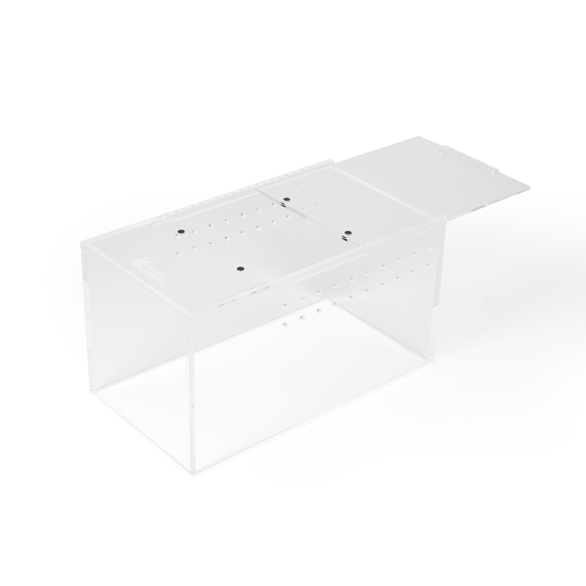 Medium Acrylic Enclosure for Arachnids and Invertebrates opened, isolated on White