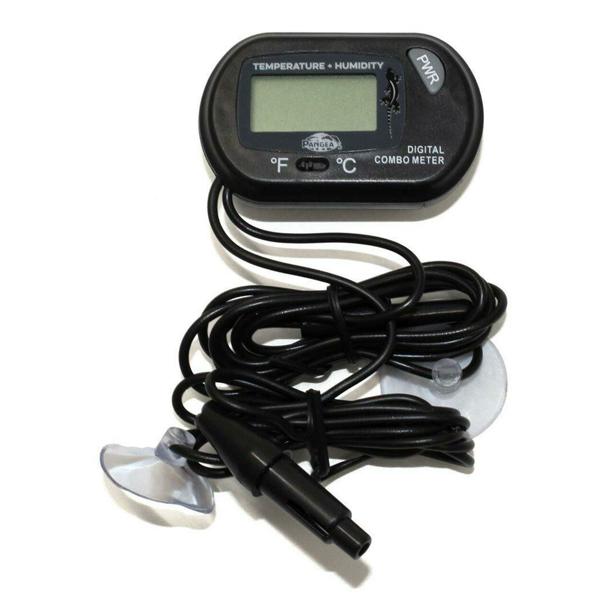 Pangea Temp & Humidity Gauge - gauge and probe with suction cups on white background