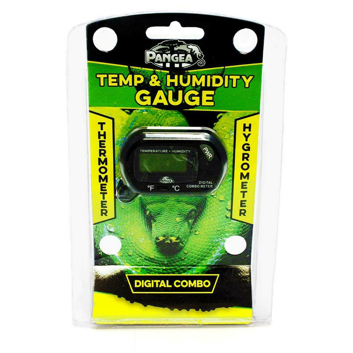 Pangea Temp & Humidity Gauge - package front on white background.