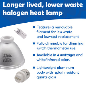 Reptile Systems Eco Lamp with unordered list of features highlighted on a white background