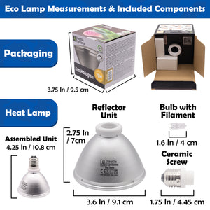 Breakdown of Eco Lamp components on a white background