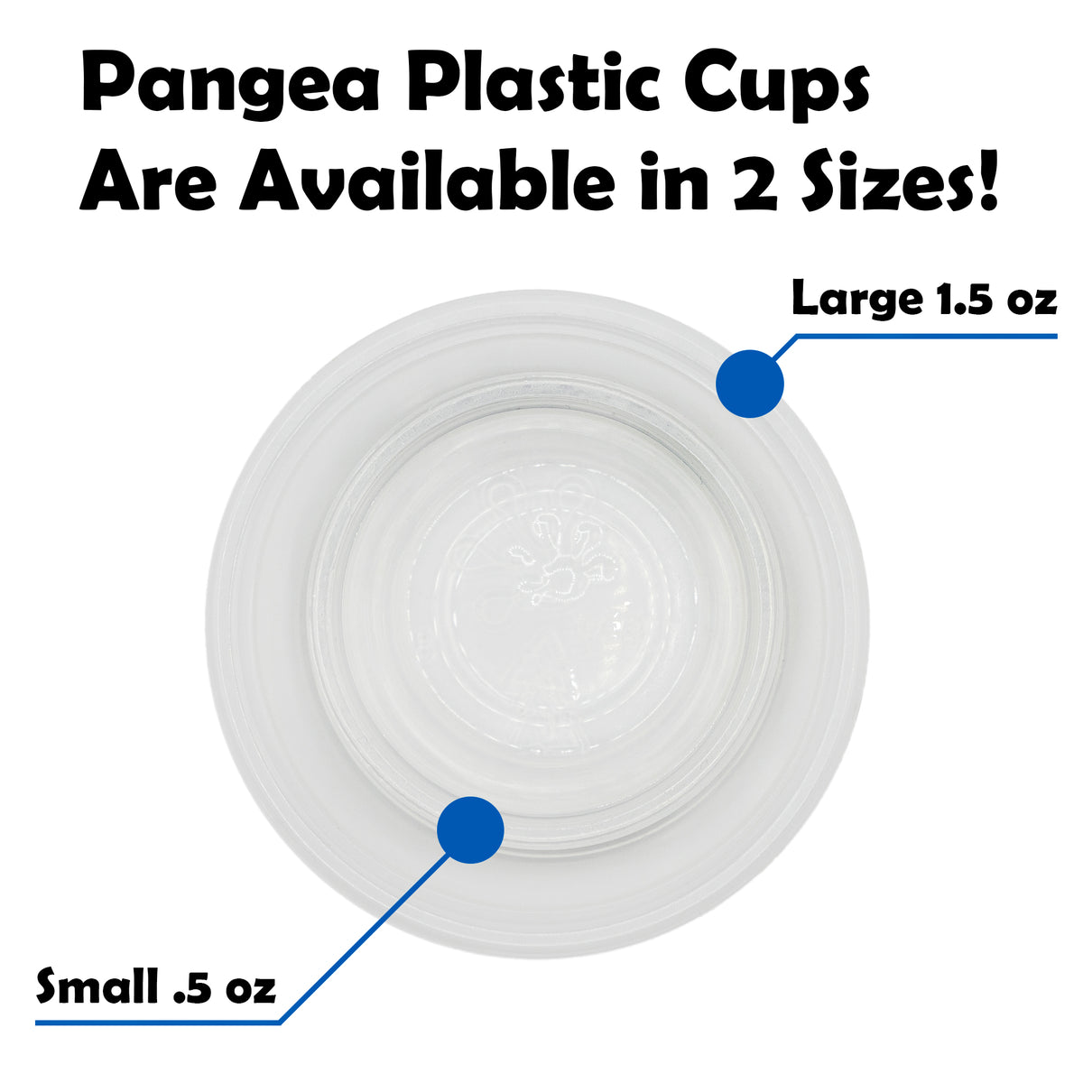 Infographic visually showing the difference in size between small and large Pangea Reptile plastic cups