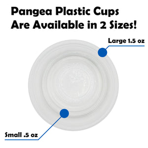 Infographic visually showing the difference in size between small and large Pangea Reptile plastic cups