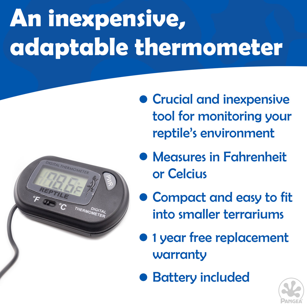 Pangea Digital Thermometer for Reptiles with an Unordered List of Product Features