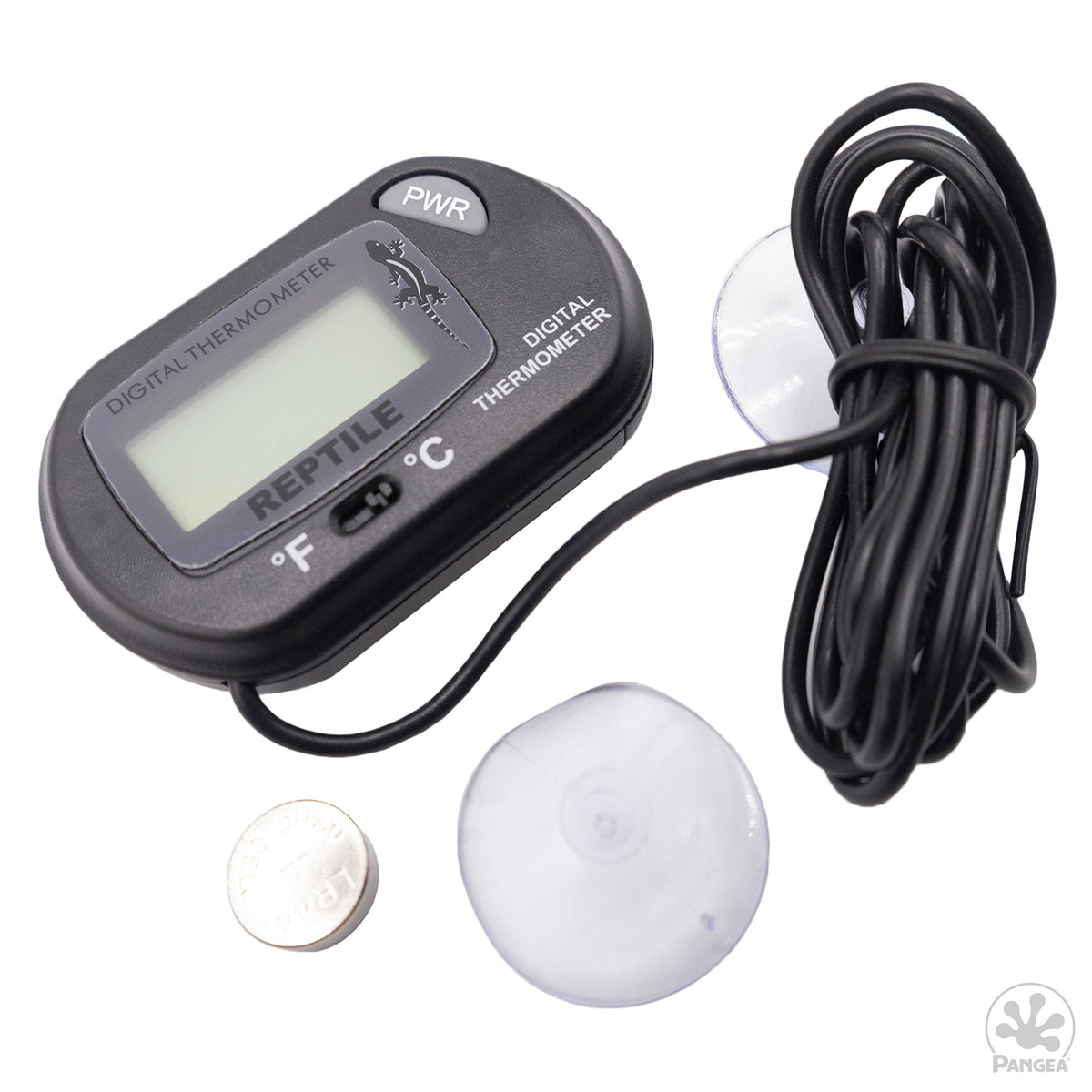 Pangea Digital Thermometer Pictured with Included Components on a White Background