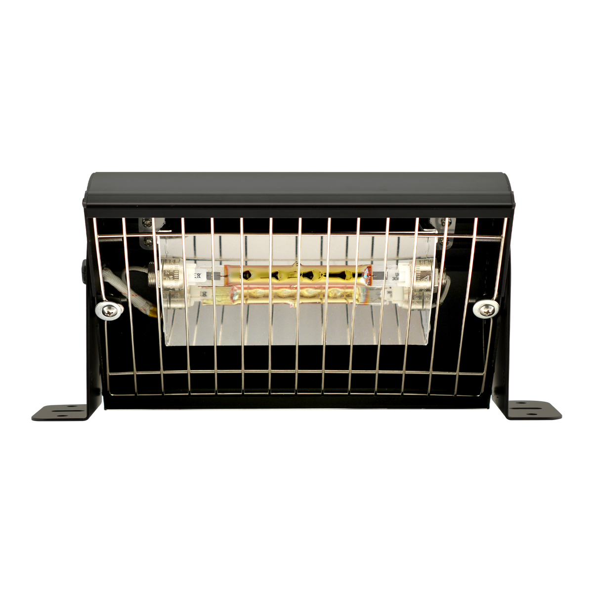 Reptile systems gold infrared heat lamp unit with bulb isolated on a white background